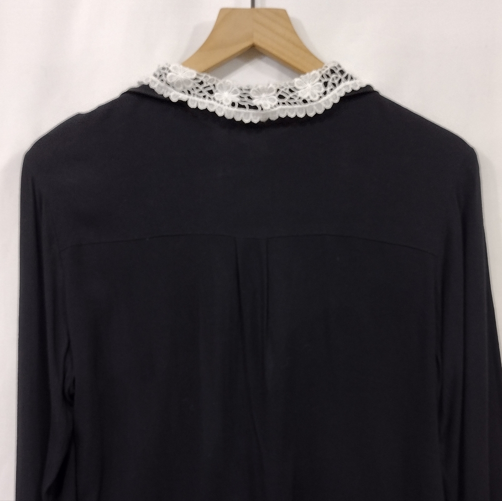 H&M Babydoll Blouse Women's 12 Black White  Preppy Academia Boho Retro 90s Y2K - Picture 6 of 8